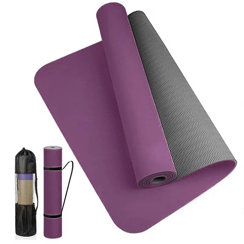 Thick TPE Yoga Mat – Non-Slip Two-Color Fitness Mat 180×57cm for Home Workouts, Pilates, Stretching & Meditation