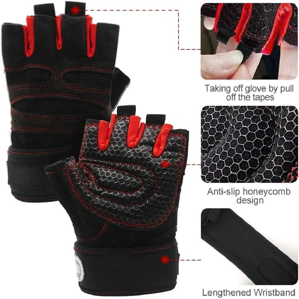 Half Finger Workout Gloves for Men & Women with Wrist Wrap – Gym, Weightlifting, Cycling, Training & Motorcycle Sports