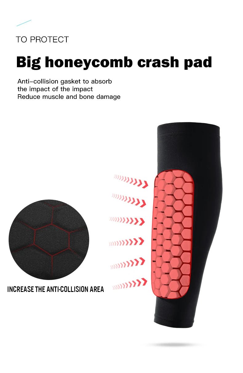 1 PC Shin Guard Leg Sleeve – Honeycomb Shockproof Nylon Soccer Protector Sock for Sports Safety