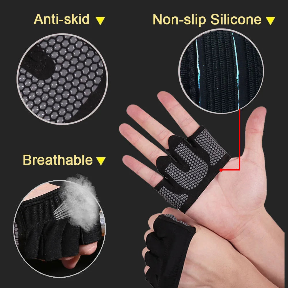 Anti-Slip Gym Workout Gloves for Men & Women – Half Finger Weight Lifting Grips, Palm Protector, Power Training