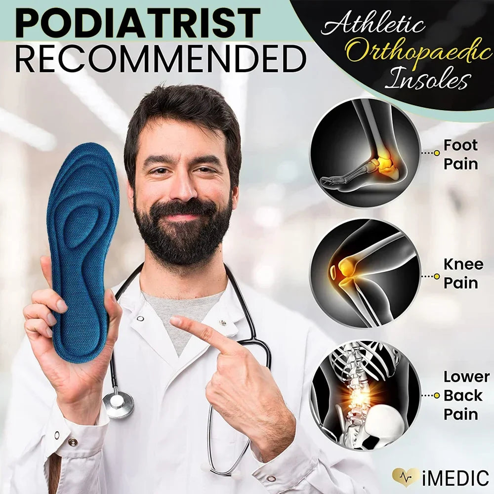 2 Pairs Memory Foam Orthopedic Insoles – Antibacterial, Sweat-Absorbing Shoe Inserts for Running & Sports