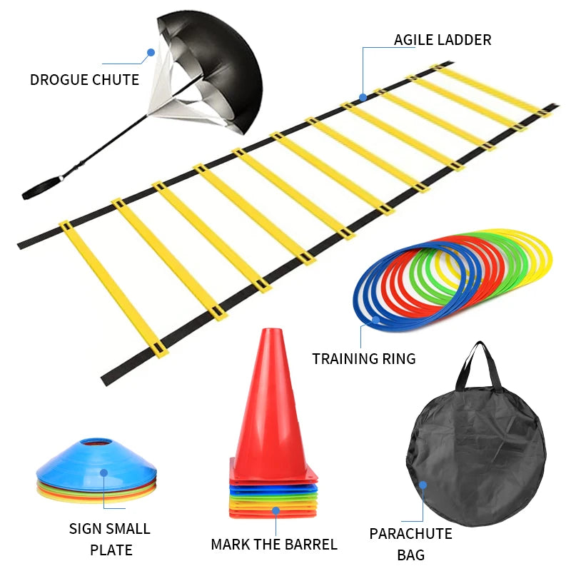 Outdoor Speed & Agility Training Kit – Football Training Set with Ladder, Discs, Umbrella, Jump Hoop & Cone Bucket