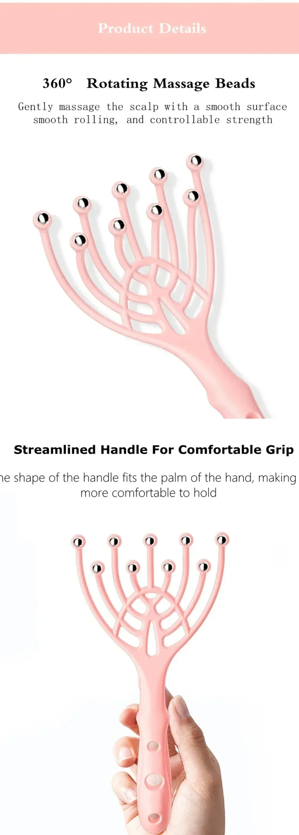 Steel Ball Head Scalp Massager – Handheld 9-Claw Roller Comb for Stress Relief, Relaxation & Hair Care