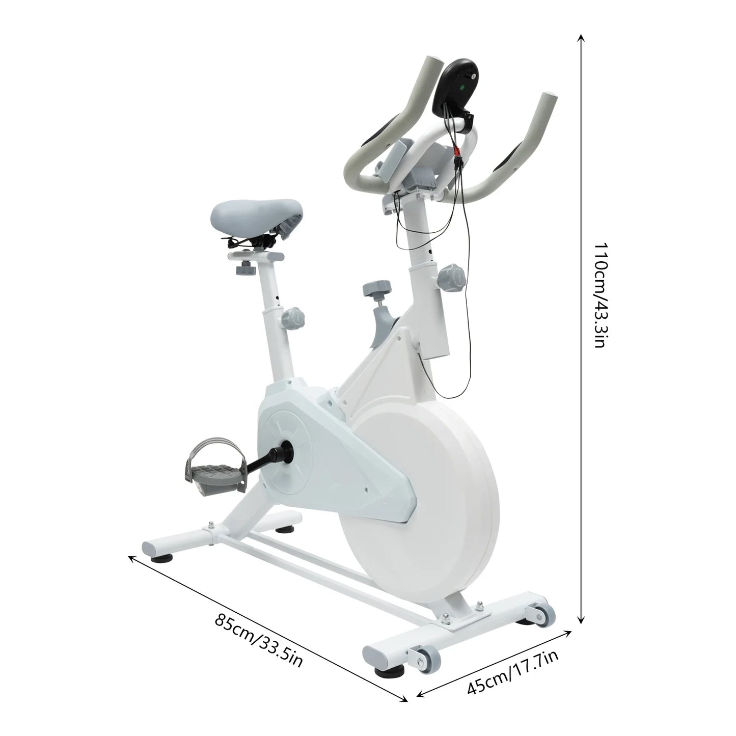 Indoor White Exercise Bike – Silent Wool Pad Braking, Adjustable Seat & Handlebar, LCD Display, 80kg Weight Capacity