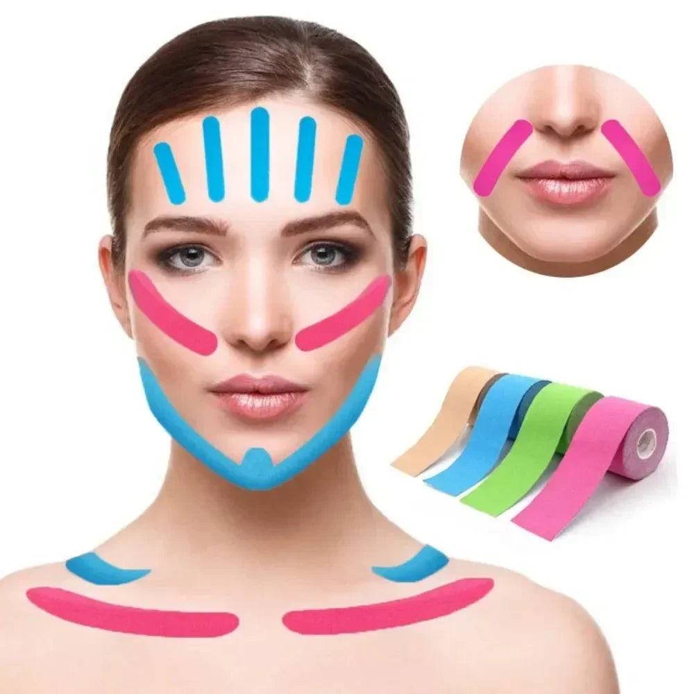 Kinesiology Face Tape 2.5CM x 5M – V-Line, Neck, Eye Lifting, Wrinkle Remover Elastic Facial Skin Care Bandage